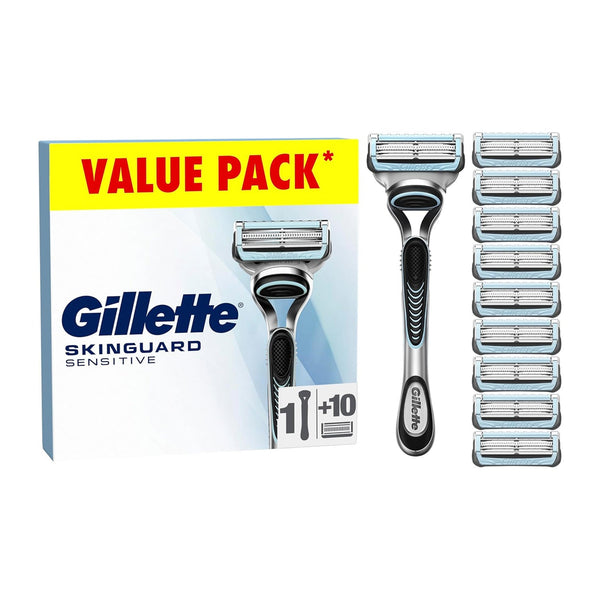 Gillette SkinGuard Sensitive Shaving Razor for Men, Anti-Irritation Razor with 1 Handle & 10 Blade Refills - TradeNRG UK