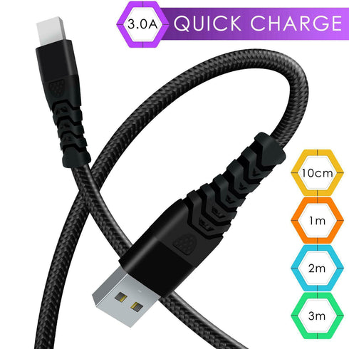 Heavy Duty Braided 3M 2M 1M 10Cm USB Charger Cable For iPhone SE 14 13 12 11 PRO 6 6S 7 8 X IPad - TradeNRG UK