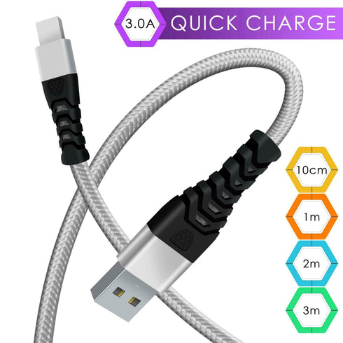 Heavy Duty Braided 3M 2M 1M 10Cm USB Charger Cable For iPhone SE 14 13 12 11 PRO 6 6S 7 8 X IPad - TradeNRG UK