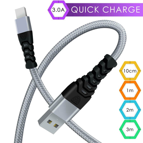 Heavy Duty Braided 3M 2M 1M 10Cm USB Charger Cable For iPhone SE 14 13 12 11 PRO 6 6S 7 8 X IPad - TradeNRG UK