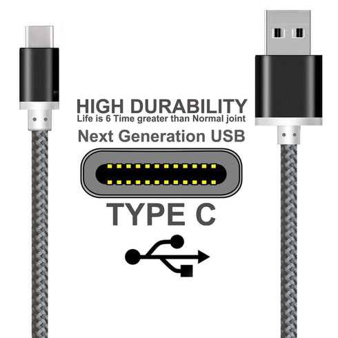 Heavy Duty Braided USB-Type C 3.1 Data Sync & charge Cable - 1M Black - TradeNRG UK
