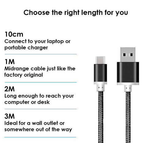Heavy Duty Braided USB-Type C 3.1 Data Sync & charge Cable - 1M Black - TradeNRG UK