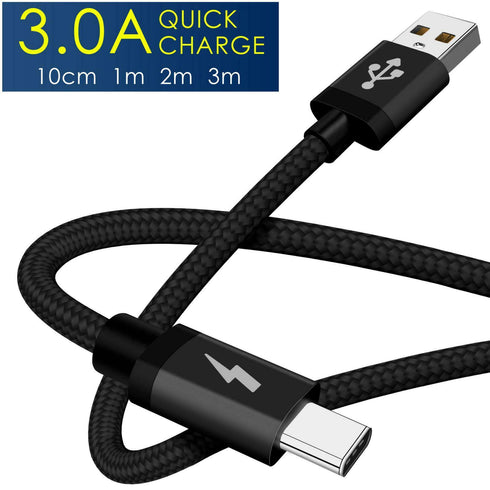 Heavy Duty Quick Fast Charge USB C Type C Data Phone Charger Cable Lead 2m 3m 1m - TradeNRG UK