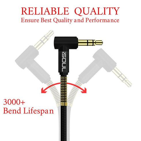 Nylon Braided LShape 3.5mm Audio Jack Dual Splitter Cable Black Silver - TradeNRG UK