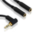 Nylon Braided LShape 3.5mm Audio Jack Dual Splitter Cable Black Silver - TradeNRG UK