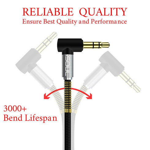 Nylon Braided LShape 3.5mm Audio Jack Dual Splitter Cable Black Silver - TradeNRG UK