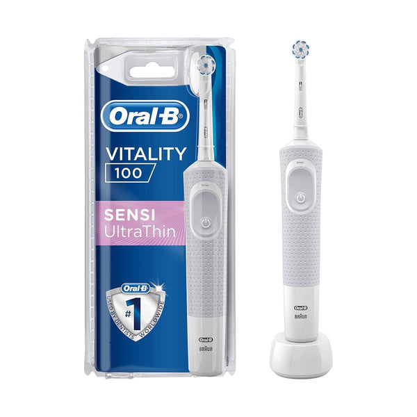 Oral-B Vitality 100 Sensi UltraThin Rechargeable Electric Toothbrush - White Handle Cleansing - TradeNRG UK