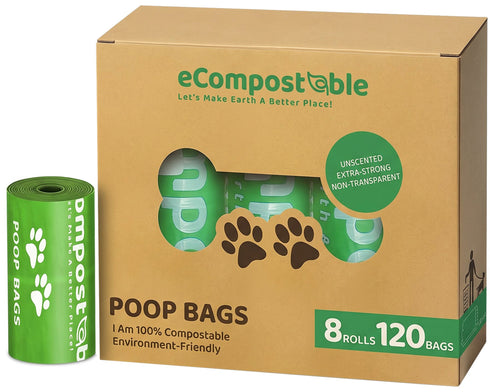 eCompostable Dog Poo Bags Biodegradable Dog Poop Bags Rolls Bags Leak Proof, Dog Waste Bags Large Compostable Unscented Poo Bags for Dogs & Cats Fits Standard Dispensers Green