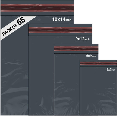 65 Mixed Parcel Bags Grey, Mailer Bags Tamper-Proof Strong Postal Packaging Bags for Shipping, Mailing & Delivery, 4 Sizes Small to Large Bags, 15 Each