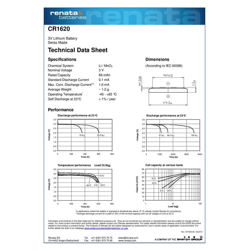 Renata CR1620 Watch Batteries 3V Coin Lithium Battery All Pack - TradeNRG UK