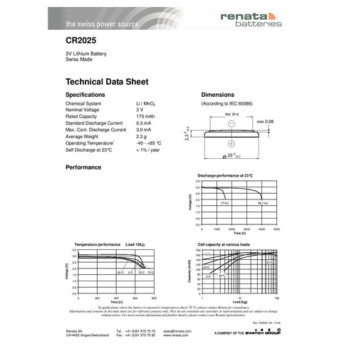 Renata CR2025 Watch Battery Swiss Made Coin Lithium 3V All Pack - TradeNRG UK