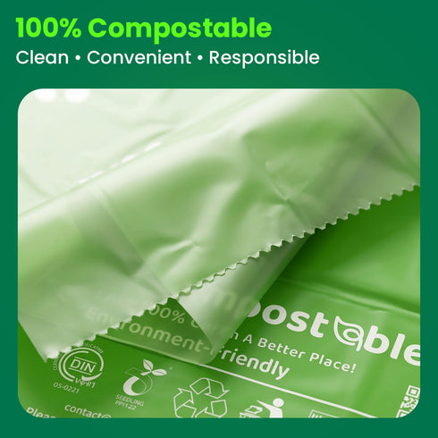 eCompostable Dog Poo Bags Biodegradable Dog Poop Bags Rolls Bags Leak Proof, Dog Waste Bags Large Compostable Unscented Poo Bags for Dogs & Cats Fits Standard Dispensers Green