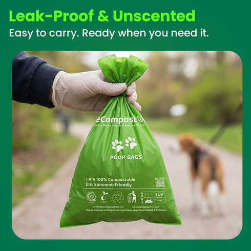 eCompostable Dog Poo Bags Biodegradable Dog Poop Bags Rolls Bags Leak Proof, Dog Waste Bags Large Compostable Unscented Poo Bags for Dogs & Cats Fits Standard Dispensers Green