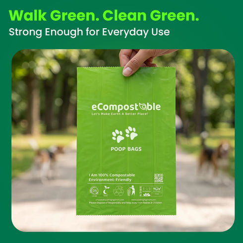 eCompostable Dog Poo Bags Biodegradable Dog Poop Bags Rolls Bags Leak Proof, Dog Waste Bags Large Compostable Unscented Poo Bags for Dogs & Cats Fits Standard Dispensers Green