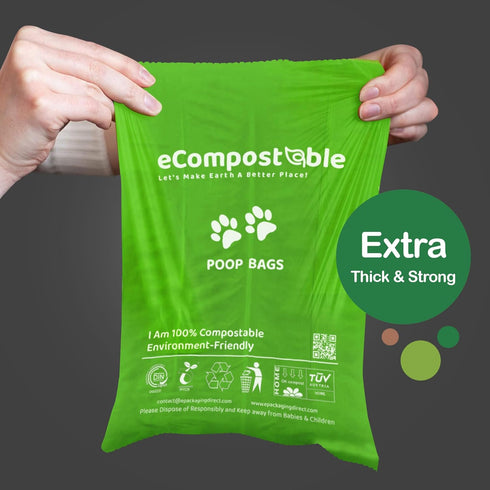 eCompostable Eco-Friendly Poop Bags Compostable Cat Poop Bags - 240 Count (16 Roll) Unscented, Leak-Proof, Compostable Waste Bags for Dogs & Cats, 23x33cm Green