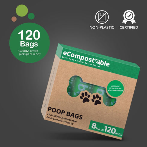 eCompostable Eco-Friendly Poop Bags Compostable Cat Poop Bags - 240 Count (16 Roll) Unscented, Leak-Proof, Compostable Waste Bags for Dogs & Cats, 23x33cm Green