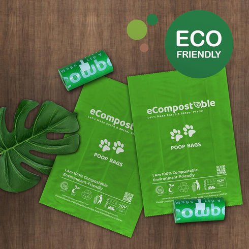 eCompostable Eco-Friendly Poop Bags Compostable Cat Poop Bags - 240 Count (16 Roll) Unscented, Leak-Proof, Compostable Waste Bags for Dogs & Cats, 23x33cm Green