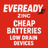 100x Eveready AA Zinc Carbon Batteries LR6 Super Heavy Duty MN1500 1.5V