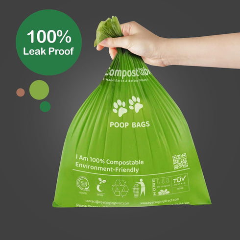 eCompostable Eco-Friendly Poop Bags Compostable Cat Poop Bags - 240 Count (16 Roll) Unscented, Leak-Proof, Compostable Waste Bags for Dogs & Cats, 23x33cm Green