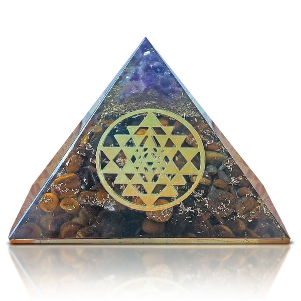 Tiger Eye Amethyst Orgone Pyramid Reiki Chakra Aura Balancing Energy - TradeNRG UK