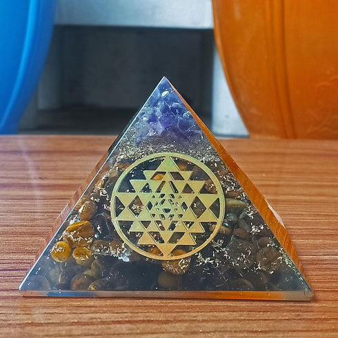 Tiger Eye Amethyst Orgone Pyramid Reiki Chakra Aura Balancing Energy - TradeNRG UK