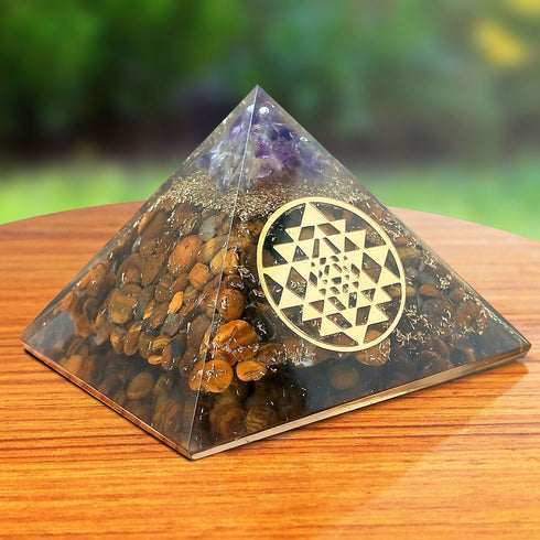 Tiger Eye Amethyst Orgone Pyramid Reiki Chakra Aura Balancing Energy - TradeNRG UK