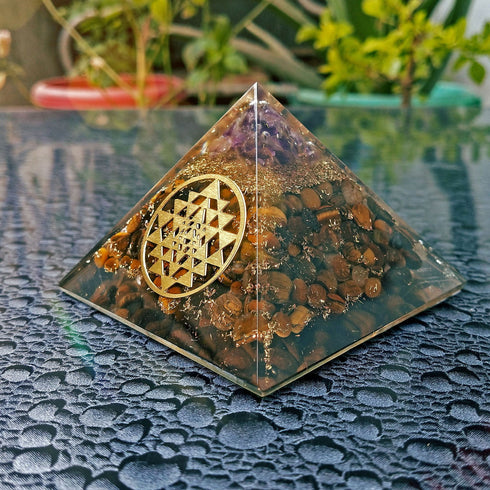 Tiger Eye Amethyst Orgone Pyramid Reiki Chakra Aura Balancing Energy - TradeNRG UK