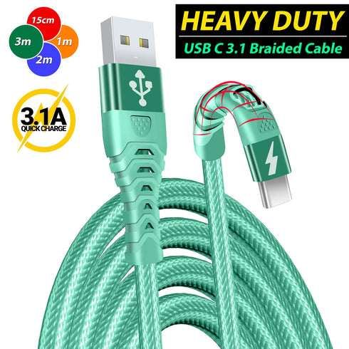 USB C Charger Cable Braided Fast Phone Charger Heavy-Duty Type C Charger Cable Long Lead 2m 3m - TradeNRG UK