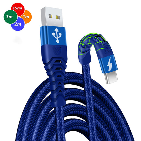 USB C Charger Cable Braided Fast Phone Charger Heavy-Duty Type C Charger Cable Long Lead 2m 3m - TradeNRG UK