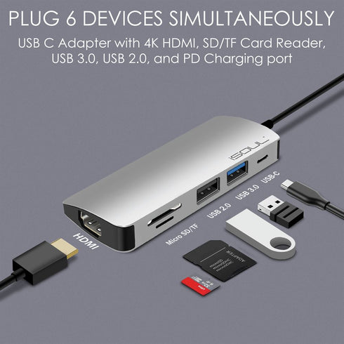 USB C Hub Multiport HDMI, Micro SD/TF, USB-A, PD Power Delivery - TradeNRG UK
