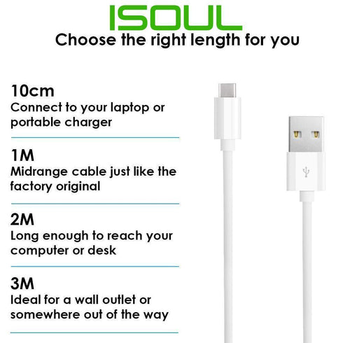 USB Type-C to USB-A 2.0 Male Cable | Charger Extension 10cm 1m 2m 3m - TradeNRG UK