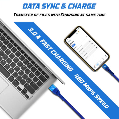 USB iPhone Charger Cable 2M Pack of 3 Braided Lightning Charging Cable Heavy Duty Quick Charger - TradeNRG UK