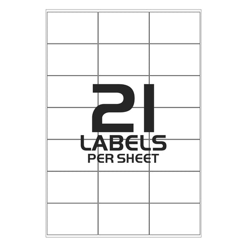 White Address Labels to Print - 21 Labels per Sheet - 64mm x 38mm - TradeNRG UK