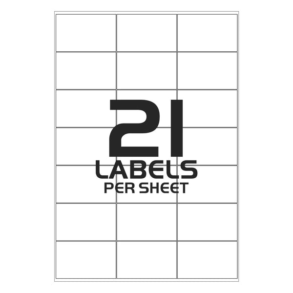 White Address Labels to Print - 21 Labels per Sheet - 64mm x 38mm - TradeNRG UK