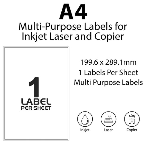 White Address Printer Labels - 1 Label per Sheet - 199mm x 289mm - TradeNRG UK