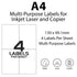White Printer Labels - 4 Labels per Sheet - 139mm x 99mm - TradeNRG UK