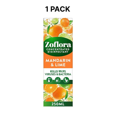 Zoflora Mandarin & Lime 6-Pack 250ml Concentrated 3-in-1 Multipurpose Disinfectant - Kills 99.9% of Bacteria & Viruses - Household - TradeNRG UK