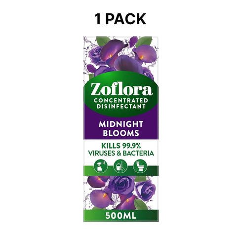 Zoflora Midnight Blooms 6pc x 250ml, Concentrated 3-in-1 Multipurpose Disinfectant Kills 99.9% of Bacteria & Viruses Household Pack Toilet Cleaner - TradeNRG UK