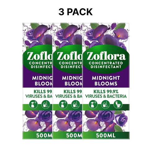 Zoflora Midnight Blooms 6pc x 250ml, Concentrated 3-in-1 Multipurpose Disinfectant Kills 99.9% of Bacteria & Viruses Household Pack Toilet Cleaner - TradeNRG UK