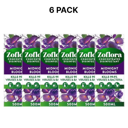 Zoflora Midnight Blooms 6pc x 250ml, Concentrated 3-in-1 Multipurpose Disinfectant Kills 99.9% of Bacteria & Viruses Household Pack Toilet Cleaner - TradeNRG UK