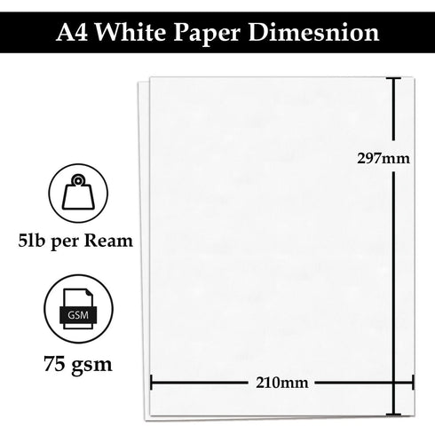A4 Paper Size 75GSM Multipurpose White 500 Sheets Reams