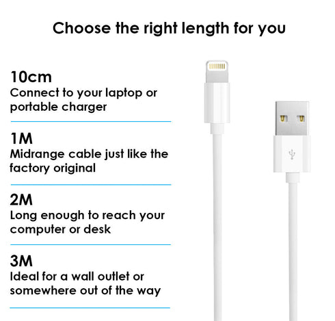 iPhone 7 6 Plus Sync & Charge Data USB Lightning Cable 10 CM 1M 2M 3M - TradeNRG UK