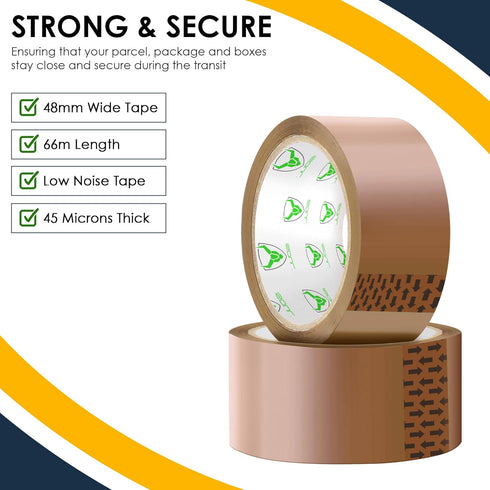 iSOUL Parcel Tape, 6 Rolls Packing Tape - Low Noise, Strong Heavy Duty Brown Tape, 48mm x 66m; Ideal For Packaging Moving Boxes