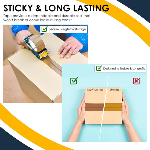 iSOUL Parcel Tape, 6 Rolls Packing Tape - Low Noise, Strong Heavy Duty Brown Tape, 48mm x 66m; Ideal For Packaging Moving Boxes