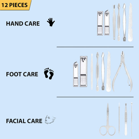 iSOUL 12 Pcs Male / Female Manicure Set Stainless Steel Professional - TradeNRG UK
