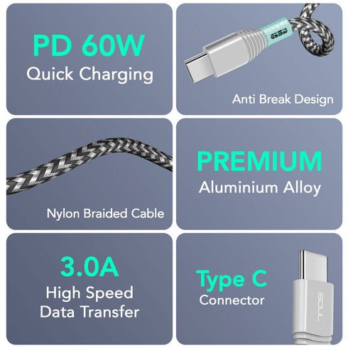 iSOUL USB C to C Cable with 60W 3A Power Delivery for Fast Charging - TradeNRG UK
