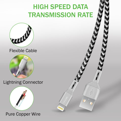 iSOUL iPhone Nylon Braided Lightning Charging Data Cable Fast Sync - TradeNRG UK
