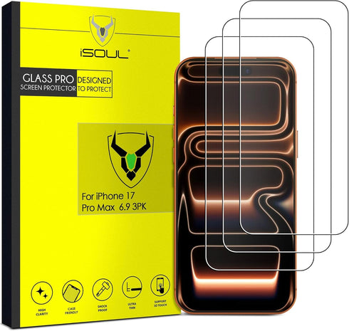 3x iPhone 17 Pro Max Screen Protector 6.3 Inch Tempered Glass Film 9H hardness & Case Friendly