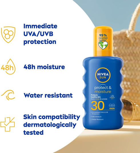 NIVEA Sun Protect & Moisture Spray SPF30 Lightweight Sunscreen Spray 200ml