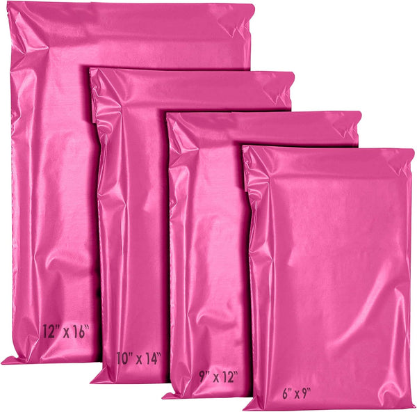 60 Mixed Mailing Postal Self-Seal Closure Plastic Bags, 12x16 Inch Size Envelopes for Posting Clothes, Postal, Packaging, Shipping Bags, Tempered Proof, Secure Medium Postage Bags Mixed Sizes Hot Pink